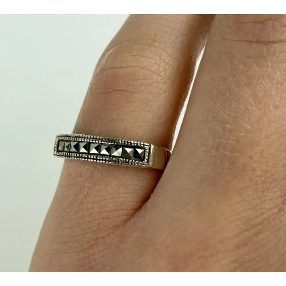 Vintage 925 Sterling Silver Marcasites Ring Size 5.5